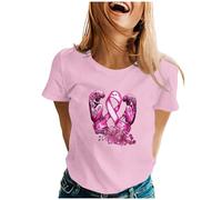 Tee Shirt Octobre Rose Femme Imprimé Cancer du Sein Octobre Rose T-Shirt, T-Shirts À Manches Courtes Col Rond T Shirt Hauts Chic Et Élégant Été Teeshirt Top Grande Taille 2025