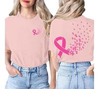 Tee Shirt Octobre Rose Femme Imprimé Devant et Derrière Rose Ruban Octobre T-Shirt Cancer Du Sein Sensibilisation Ruban Rose Tops