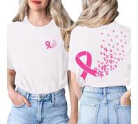 Tee Shirt Octobre Rose Femme Imprimé Devant et Derrière Roses Ruban Octobre T-Shirt Cancer du Sein Sensibilisation Ruban