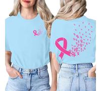 Tee Shirt Octobre Rose Femme Imprimé Devant et Derrière Roses Ruban Octobre T-Shirt Cancer du Sein Sensibilisation Ruban