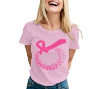 Tee Shirt Octobre Rose Femme Imprimé Ruban Rose Cancer du Sein