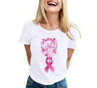 Tee Shirt Octobre Rose Femme Imprimé Ruban Rose Cancer du Sein