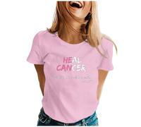 Tee Shirt Octobre Rose Femme Imprimé Ruban Rose Cancer du Sein Tshirt T-Shirts À Manches Courtes Col Rond T Shirt Hauts Chic Et Élégant Été Teeshirt Top Grande Taille