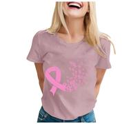 Tee Shirt Octobre Rose Femme Manches Courtes Shirts Rose de Sensibilisation au Cancer du Sein d'Octobre T-Shirt Grande Taille Tuniques Hauts Tee Tops Femme Tshirts Chic (L)