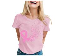 Tee Shirt Octobre Rose Femme Manches Courtes Shirts Rose de Sensibilisation au Cancer du Sein d'Octobre T-Shirt Grande Taille Tuniques Hauts Tee Tops Femme Tshirts Chic (S)