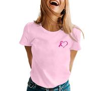 Tee Shirt Octobre Rose Femme - Rose Octobre Cancer du Sein Ruban de Sensibilisation Col Rond Lâche Casual Haut Tshirt Coton Confortable Fleur Imprimé Tee Shirt Été Souple T-Shirts