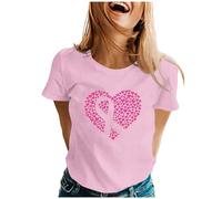 Tee Shirt Octobre Rose Femme Ruban Rose Ruban de Sensibilisation au Cancer du Sein d'Octobre T-Shirt Femme Chic Et Élégant Été Teeshirt Top