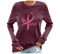 Tee Shirt Octobre Rose Femme, T-Shirt Femme Grande Taille À Manches Courtes Col Rond Haut Décontractée Slim Fit Imprimé Ruban Rose Cancer du Sein Chemisier Tops Lâche Respirant