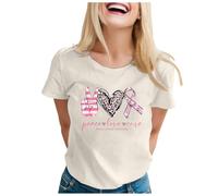 Tee-Shirt Octobre Rose Femme T-Shirt Rayé Tshirt Lin Été Uni Tee Shirt Cancer du Sein Pull Graphique Bio Respirable Basic Imprimé Mesh Aéré,Le Noir,L