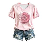 Tee Shirt Octobre Rose Graphique De Soutien à La Sensibilisation Au Cancer du Sein, Manches Courtes, Col Rond, Imprimé ThéMatique du Mois