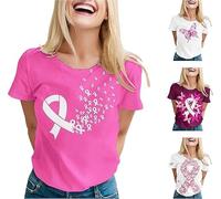 Tee-Shirt Octobre Rose pour Femme Cancer du Sein Cœur Rose Ruban Tshirt 2025