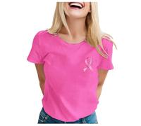 Tee-Shirt Octobre Rose pour Femme Octobre Rose Tee Shirt À Manches Courtes Col Rond Hauts Cancer du Sein Cadeau Imprimé T-Shirts Femme Couleur Unie Chic Et Élégant Top