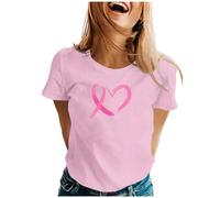 Tee-Shirt Octobre Rose pour Femme Octobre Rose Tee Shirt À Manches Courtes Col Rond Hauts Cancer du Sein Cadeau Imprimé T-Shirts Femme Couleur Unie Chic Et Élégant Été Teeshirt Top Grande Taille