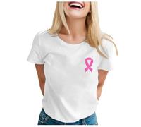 Tee-Shirt Octobre Rose Tee Shirt Femme T-Shirt Graphique T Crop Été Décolleté 2025 Decoration Pull Tshirt Respirant Pins Rayé Oversize Lin,Le Noir,L
