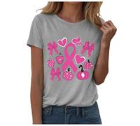 Tee-Shirt Octobre Rose Vêtements De Cancer du Sein Espoir Partagé Tshirt October Tee Shirt Femme Manches Courtes D'octobre T-Shirt Sensibilisation Force Collective Maillot