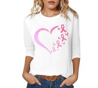 Tee Shirt Octobre Roses pour Femme Cancer du Sein Cœur Rose Ruban Tshirts