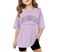Tee Shirt Oversize Ado Fille Los Angeles - T-Shirts à Manches Courtes Fille Ample - Tshirt Enfant Col Rond Décontracté Vetement Ete 3-14 Ans Large Haut Respirant Tunique (Light Purple, 11-12 Ans)