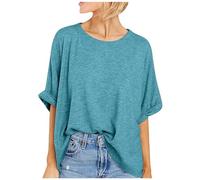Tee Shirt Oversize Femme Col Rond- Top Ete Manches Courtes Couleur Unie Classiques Décontracté Grande Taille Été Simple Chic Et Élégants Comfortable Léger Respirante Huat Passe-Partout Chemise