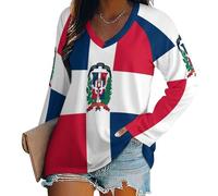 Tee Shirt Oversize Femme Col V été Haut Femme Manches Longues Chemisier Top Drapeau de la République Dominicaine été Décontractée Léger et Aéré Grande Taille