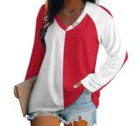 Tee Shirt Oversize Femme Col V été Haut Femme Manches Longues Chemisier Top Drapeau de Malte été Décontractée Léger et Aéré Grande Taille