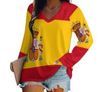 Tee Shirt Oversize Femme Col V été Haut Femme Manches Longues Chemisier Top Drapeau Espagnol été Décontractée Léger et Aéré Grande Taille