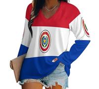 Tee Shirt Oversize Femme Col V été Haut Femme Manches Longues Chemisier Top Drapeau paraguayen été Décontractée Léger et Aéré Grande Taille