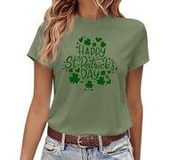 Tee Shirt Oversize Femme - Saint Patrick Irlandais Écossaise Tenues Vêtements Deguisement Quatre Feuilles Trèfle Imprimé Vert Porte-Bonheur du Jour Col Rond Chemisier Tshirt Manche Femme