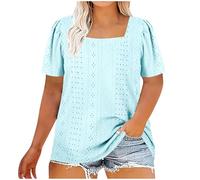 Tee Shirt Oversize Manches Courtes pour Femme T-Shirt Ample Couleur Unie Grande Taille Col Carré Hauts Polyvalente Chemisier à La Mode Décontracté Quotidiennes Blouse de Travail Top de Plage