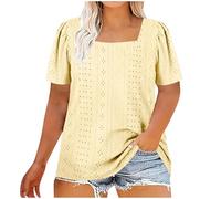 Tee Shirt Oversize Manches Courtes pour Femme T-Shirt Ample Couleur Unie Grande Taille Col Carré Hauts Polyvalente Chemisier à La Mode Décontracté Quotidiennes Blouse de Travail Top de Plage