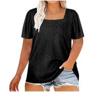 Tee Shirt Oversize Manches Courtes pour Femme T-Shirt Ample Couleur Unie Grande Taille Col Carré Hauts Polyvalente Chemisier à La Mode Décontracté Quotidiennes Blouse de Travail Top de Plage
