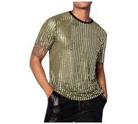 Tee Shirt Paillette Hommes Grandes Tailles, Top Sequin Sexy-Haut Soirée Moulant Manches Courtes Tuniques Maille Serrée à Col Rond Chemise Chic Brillant pour Fête Discothèque Bal Blouses