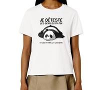 Tee Shirt Panda - Je déteste Les Matins et Les Gens - T-Shirt Femme Bio Blanc