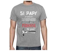 Tee Shirt Papy Cadeau Fête des Grand Pere Homme Humour T Shirt Papi Bricoleur Large Gris Chiné