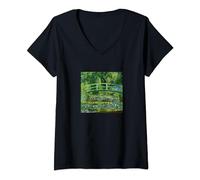 Tee-shirt peinture nénuphars et pont japonais Monet T-Shirt avec Col en V