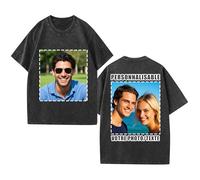 Tee Shirt Personnalisable avec Photo Texte, T Shirt Personnalisé Deux Face, 100% Coton, Vintage Style lavé, Tee Shirt Personnalisé Homme Femme, pour Couples Famille Amis Équipe