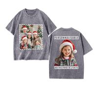 Tee Shirt Personnalisable avec Photo Texte, T Shirt Personnalisé Deux Face, 100% Coton, Vintage Style lavé, Tee Shirt Personnalisé Homme Femme, pour Couples Famille Amis Équipe