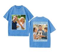 Tee Shirt Personnalisable avec Photo Texte, T Shirt Personnalisé Deux Face, 100% Coton, Vintage Style lavé, Tee Shirt Personnalisé Homme Femme, pour Couples Famille Amis Équipe