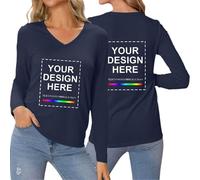Tee Shirt Personnalisable Femme Col V, Tee-Shirt personnalisé Femme Devant Derrière,T-Shirt Personnalisé Photo et Texte,T-Shirts Fantaisie Manche Longue Grande Taille,Idée Cadeau Anniversaire Mariage
