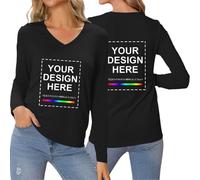 Tee Shirt Personnalisable Femme Col V, Tee-Shirt personnalisé Femme Devant Derrière,T-Shirt Personnalisé Photo et Texte,T-Shirts Fantaisie Manche Longue Grande Taille,Idée Cadeau Anniversaire Mariage