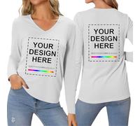 Tee Shirt Personnalisable Femme Col V, Tee-Shirt personnalisé Femme Devant Derrière,T-Shirt Personnalisé Photo et Texte,T-Shirts Fantaisie Manche Longue Grande Taille,Idée Cadeau Anniversaire Mariage