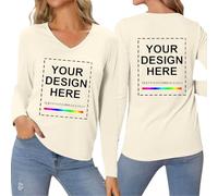 Tee Shirt Personnalisable Femme Col V, Tee-Shirt personnalisé Femme Devant Derrière,T-Shirt Personnalisé Photo et Texte,T-Shirts Fantaisie Manche Longue Grande Taille,Idée Cadeau Anniversaire Mariage