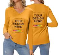 Tee Shirt Personnalisable Femme Col V, Tee-Shirt personnalisé Femme Devant Derrière,T-Shirt Personnalisé Photo et Texte,T-Shirts Fantaisie Manche Longue Grande Taille,Idée Cadeau Anniversaire Mariage
