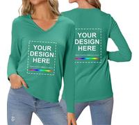Tee Shirt Personnalisable Femme Col V, Tee-Shirt personnalisé Femme Devant Derrière,T-Shirt Personnalisé Photo et Texte,T-Shirts Fantaisie Manche Longue Grande Taille,Idée Cadeau Anniversaire Mariage