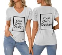 Tee Shirt Personnalisable pour Femmes, concevez Votre Propre Chemise Ajouter du Texte/Image/Logo Personnalisé Photo Imprimée Avant/Arrière, Cadeau Femme Anniversaire, Argent L