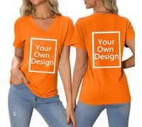 Tee Shirt Personnalisable pour Femmes, concevez Votre Propre Chemise Ajouter du Texte/Image/Logo Personnalisé Photo Imprimée Avant/Arrière, Cadeau Femme Anniversaire, Orange L