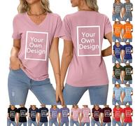 Tee Shirt Personnalisable pour Femmes, concevez Votre Propre Chemise Ajouter du Texte/Image/Logo Personnalisé Photo Imprimée Avant/Arrière, Cadeau Femme Anniversaire, Rose XXL