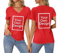 Tee Shirt Personnalisable pour Femmes, concevez Votre Propre Chemise Ajouter du Texte/Image/Logo Personnalisé Photo Imprimée Avant/Arrière, Cadeau Femme Anniversaire, Rouge M