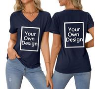 Tee Shirt Personnalisable pour Femmes, concevez Votre Propre Chemise Ajouter du Texte/Image/Logo Personnalisé Photo Imprimée Avant/Arrière, Cadeau Femme Anniversaire, Marine M