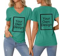 Tee Shirt Personnalisable pour Femmes, concevez Votre Propre Chemise Ajouter du Texte/Image/Logo Personnalisé Photo Imprimée Avant/Arrière, Cadeau Femme Anniversaire, Vert Menthe L