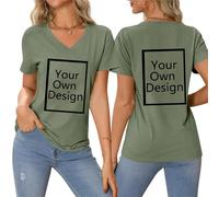 Tee Shirt Personnalisable pour Femmes, concevez Votre Propre Chemise Ajouter du Texte/Image/Logo Personnalisé Photo Imprimée Avant/Arrière, Cadeau Femme Anniversaire, Vert L